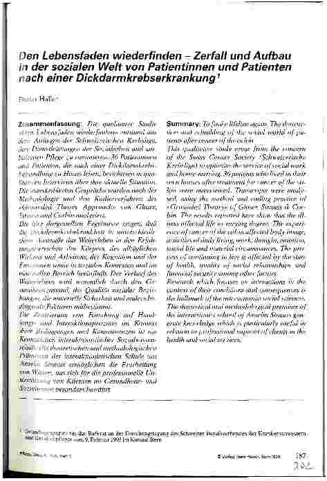 Vorschauseite 1: Den Lebensfaden wiederfinden - Zerfall und Aufbau in der sozialen Welt von Patientinnen und Patienten nach einer Dickdarnoperation