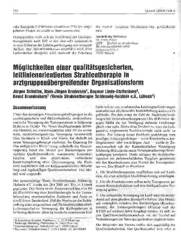 Vorschauseite 1: Möglichkeiten einer qualitätsgesicherten, leitlinienorientierten Strahlentherapie in arztgruppenübergreifender Organisationsform