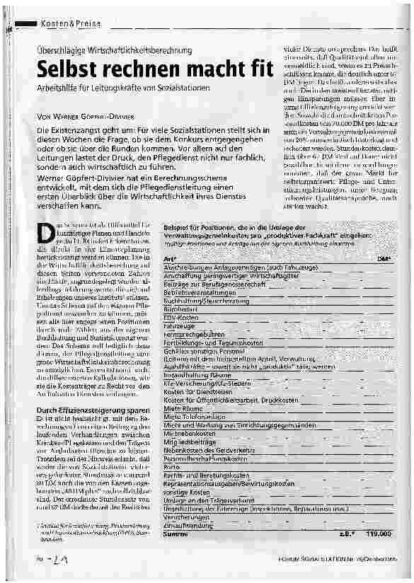 Vorschauseite 1: Selbst rechnen macht fit Arbeitshilfe für Leitungskräfte von Sozialstationen