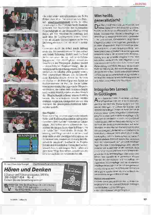 Vorschauseite 2: Generalistische AusbildungModellversuch ein Jahr im Rückblick:Die Wannsee-Schule Berlin setzt eine Vision in die Praxis um