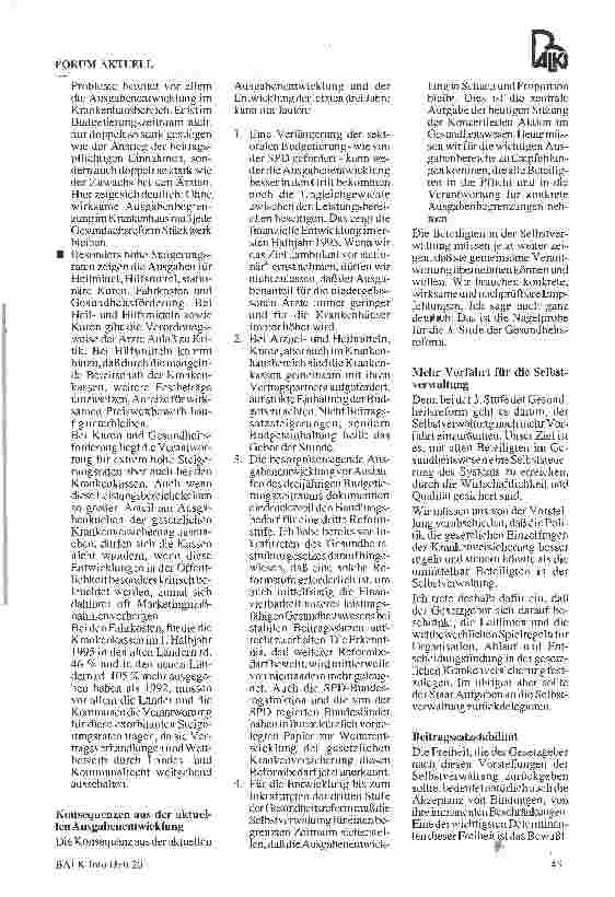 Vorschauseite 3: Rede des Gesundheitsministers Horst Seehofer bei der Sitzung der Konzertierten Aktion im Gesundheitswesen am 14. September 1995 in Bonn