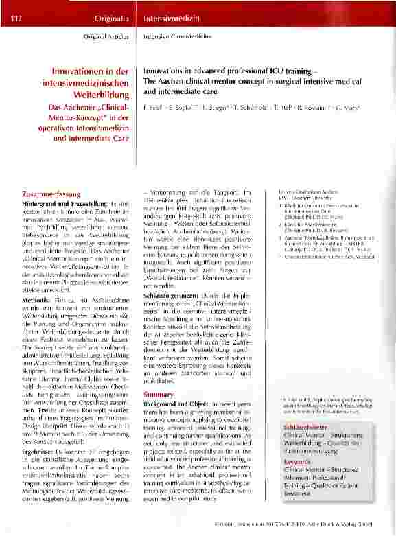 Vorschauseite 1: Innovationen in derintensivmedizinischenWeiterbildungDas Aachener „Clinical-Mentor-Konzept in deroperativen Intensivmedizin und Intermediate Care