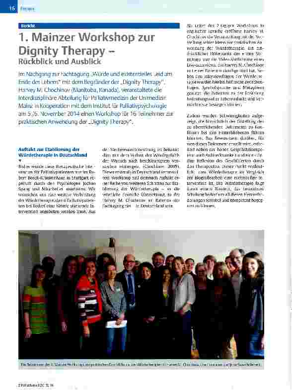 Vorschauseite 1: 1. Mainzer Workshop zur Dignity Therapy - Rückblick