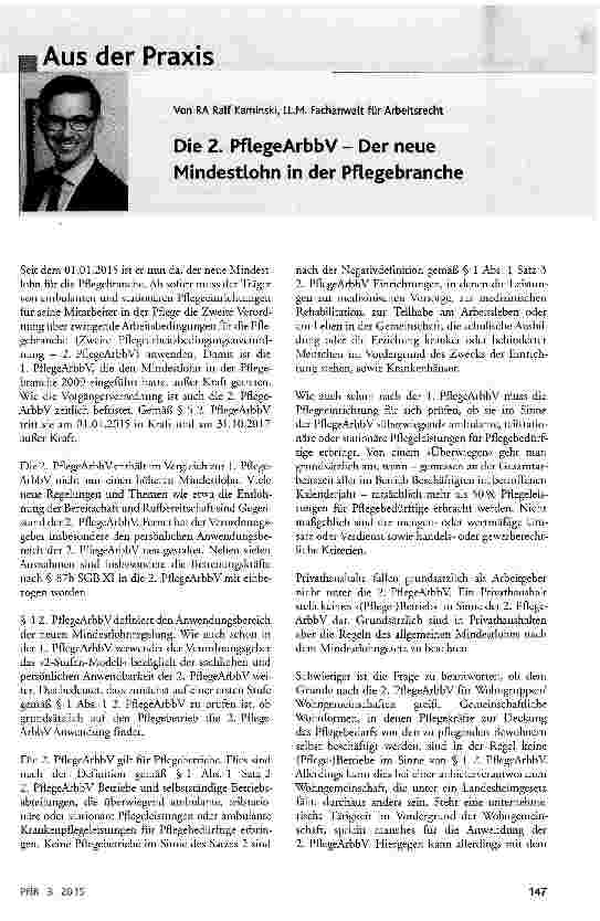 Vorschauseite 1: Die 2. PflegeArbbV - Der neue Mindestlohn in der Pflegebranche