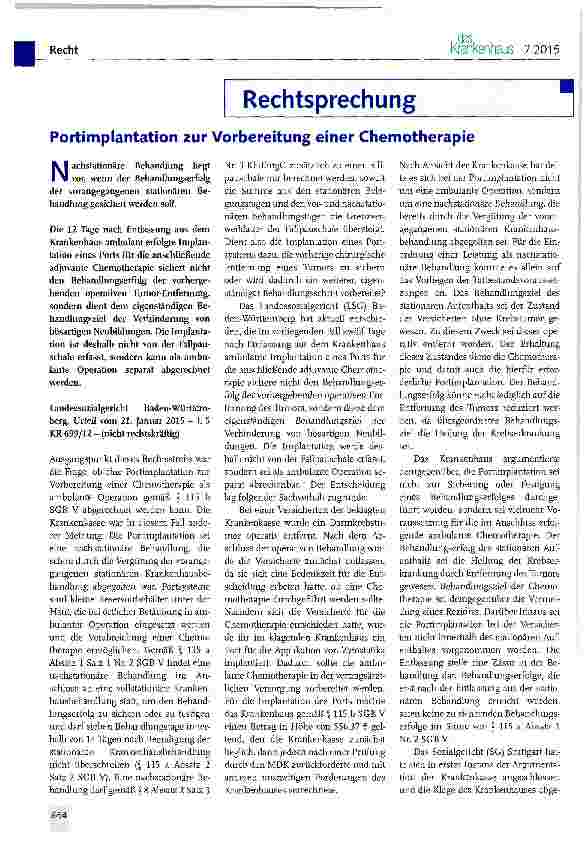 Vorschauseite 1: Portimplantation zur Vorbereitung einer Chemotherapie