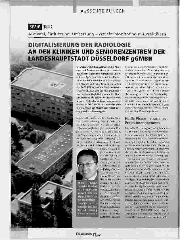 Vorschauseite 1: DIGITALISIERUNG DER RADIOLOGIE AN DEN KLINIKEN UND SENIORENZENTREN DER LANDESHAUPTSTADT DÜSSELDORF gGMBH Teil 2Auswahl, Einführung, Umsetzung - Projekt-Monitoring mit Praktikern