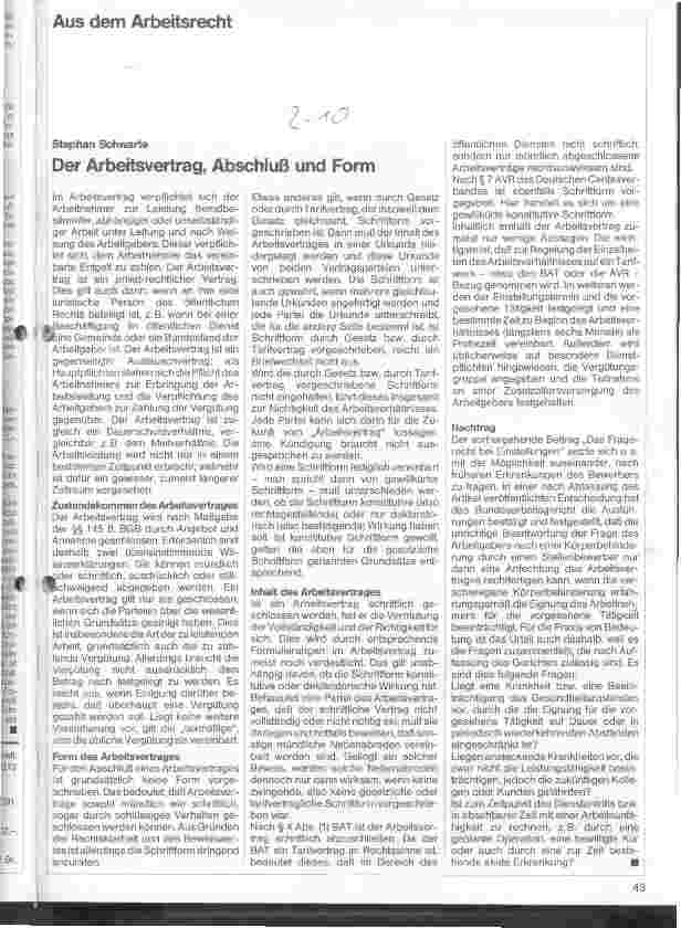 Vorschauseite 1: Der Arbeitsvertrag, Abschluß und Form