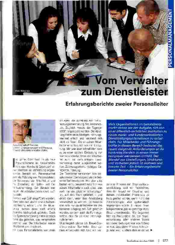 Vorschauseite 1: Vom Verwalter zum DienstleisterErfahrungsberichte zweier Personalleiter