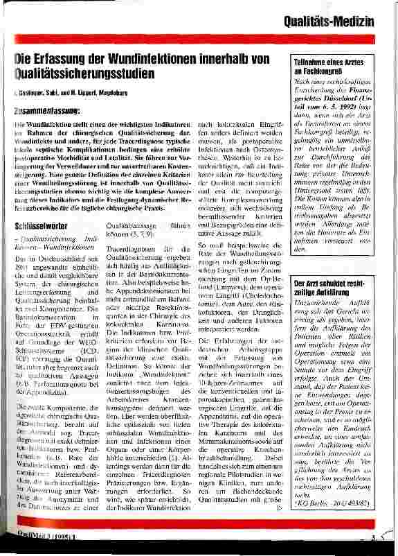 Vorschauseite 1: Die Erfassung der Wundinfektionen innerhalb von Qualitätssicherungsstrudien