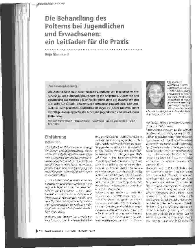 Vorschauseite 1: Die Behandlung des Polterns bei Jugendlichen und Erwachsenen: ein Leitfaden für die Praxis