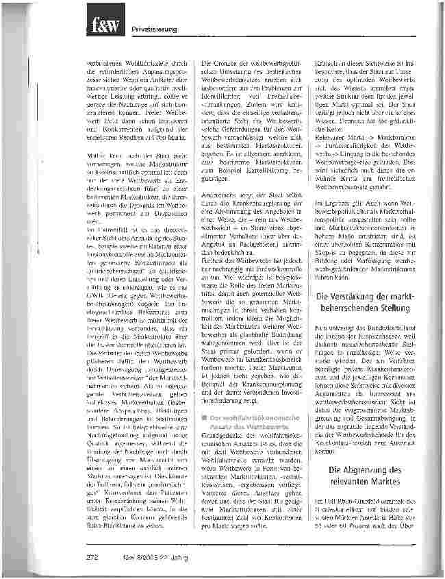 Vorschauseite 3: Der Staat soll den Wettbewerb sichern, indem er ihn zulässt Über die Wettbewerbstheorie und den Eingriff des Bundeskartellamtes in den Krankenhausmarkt