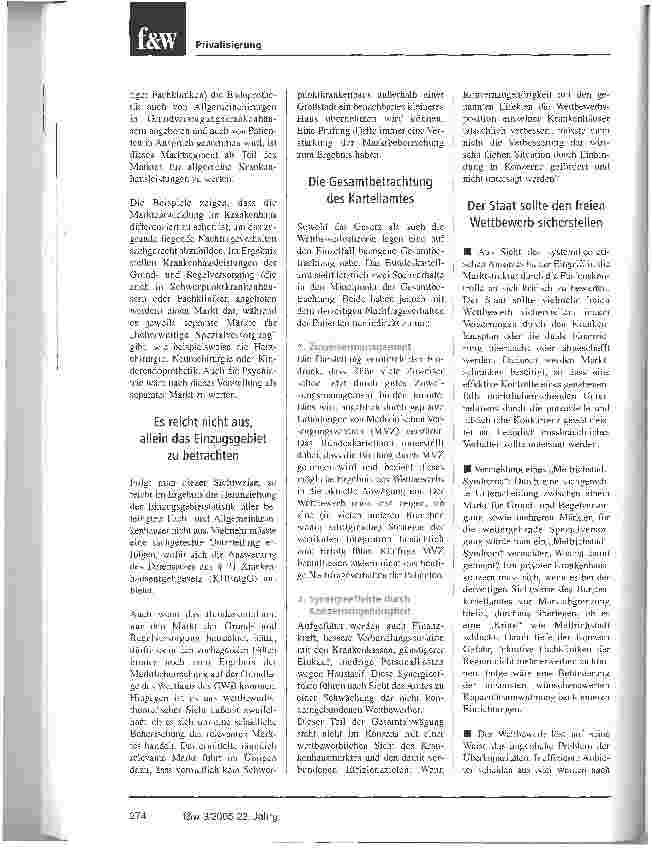 Vorschauseite 5: Der Staat soll den Wettbewerb sichern, indem er ihn zulässt Über die Wettbewerbstheorie und den Eingriff des Bundeskartellamtes in den Krankenhausmarkt