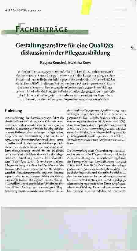 Vorschauseite 1: Gestaltungsansätze für eine Qualitätsdiskussion in der Pflegeausbildung