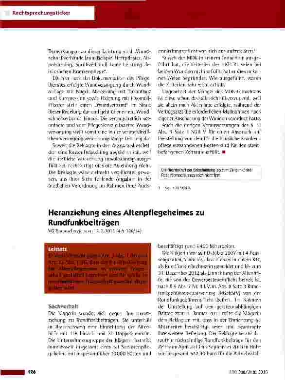 Vorschauseite 1: Heranziehung eines Altenpflegeheimes zu Rundfunkbeiträgen VG Braunschweig vom 12. 2. 2015 (4 A 186/14)