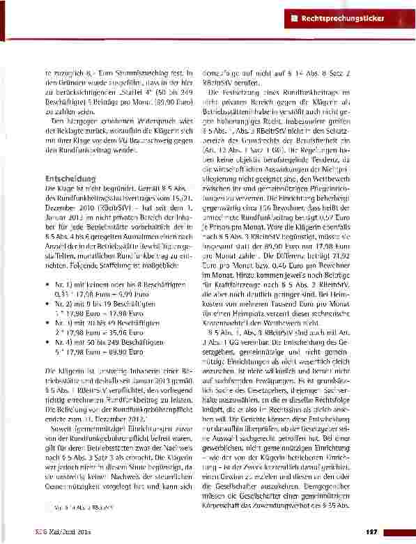 Vorschauseite 2: Heranziehung eines Altenpflegeheimes zu Rundfunkbeiträgen VG Braunschweig vom 12. 2. 2015 (4 A 186/14)