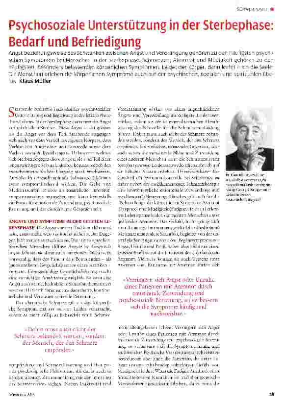 Vorschauseite 1: Psychosoziale Unterstützung in der Sterbephase: Bedarf und Befriedigung