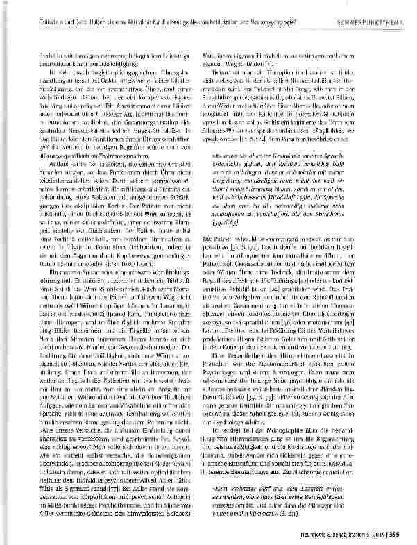 Vorschauseite 3: Kurt Goldstein und Adhemar Gelb: Haben sie eine Aktualität für die heutige Neurorehabilitation und Neuropsychologie?