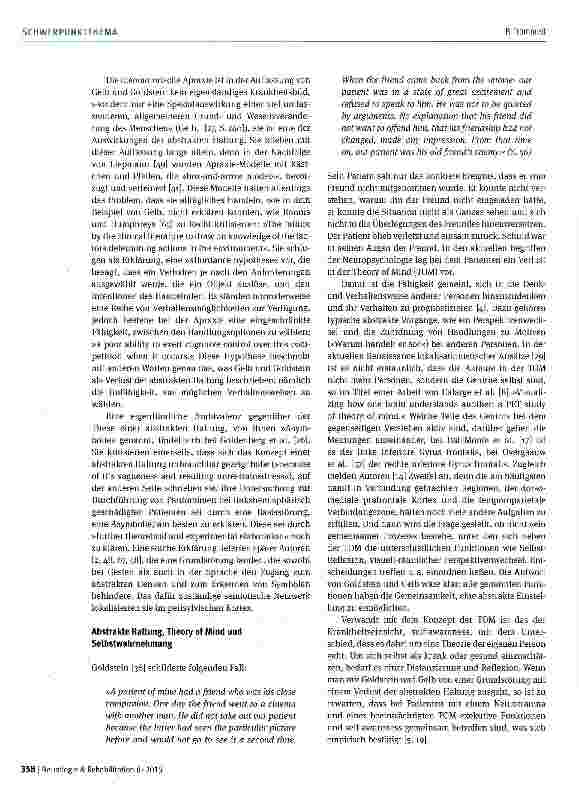 Vorschauseite 6: Kurt Goldstein und Adhemar Gelb: Haben sie eine Aktualität für die heutige Neurorehabilitation und Neuropsychologie?