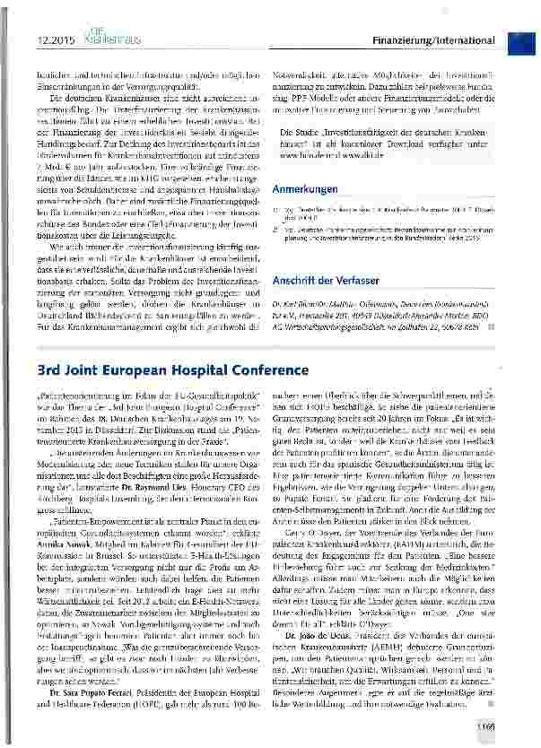 Vorschauseite 4: Mangelnde Investitionsfähigkeit der deutschen Krankenhäuser