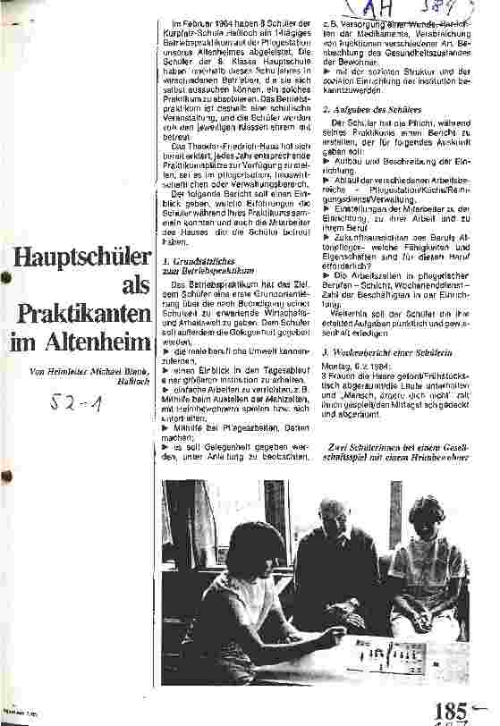 Vorschauseite 1: Hauptschüler als Praktikanten im Altenheim