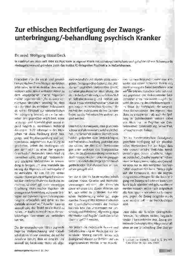 Vorschauseite 1: Zur ethischen Rechtfertigung der Zwangs-unterbringung/-behandlung psychisch Kranker