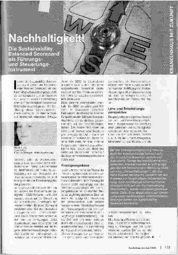 Vorschauseite 1: Nachhaltigkeit - Die Sustainability Balanced Scorecard als Führungs-und Steuerungsinstrument
