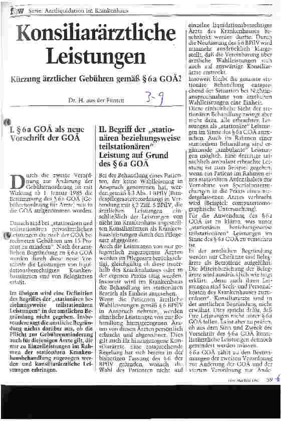 Vorschauseite 1: Konsiliarärztliche Leistungen Kürzung ärztlicher Gebühren gemäß 6a GOÄ