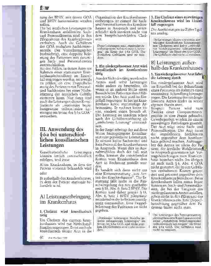 Vorschauseite 2: Konsiliarärztliche Leistungen Kürzung ärztlicher Gebühren gemäß 6a GOÄ