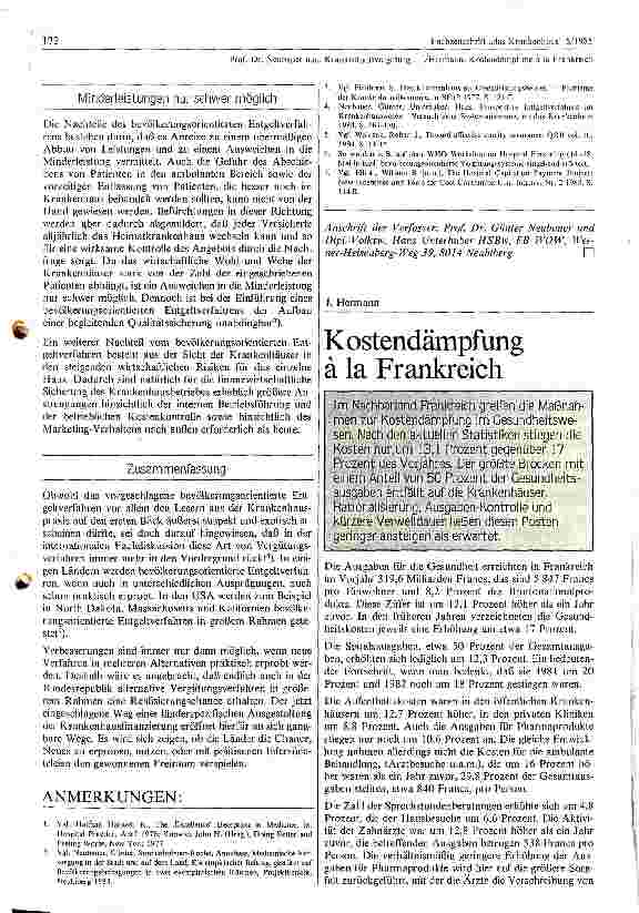 Vorschauseite 1: Kostendämpfung a`la Frankreich