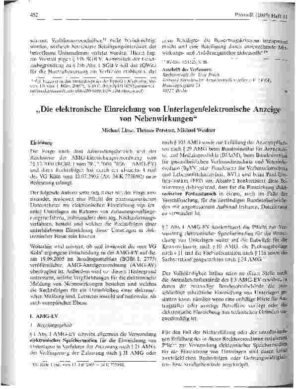 Vorschauseite 1: Die elektronische Einreichung von Unterlagen/elektronische Anzeigen von Nebenwirkungen