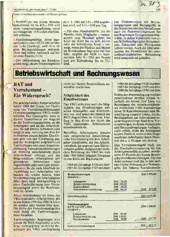 Vorschauseite 1: BAT und Vorruhestand - ein Widerspruch