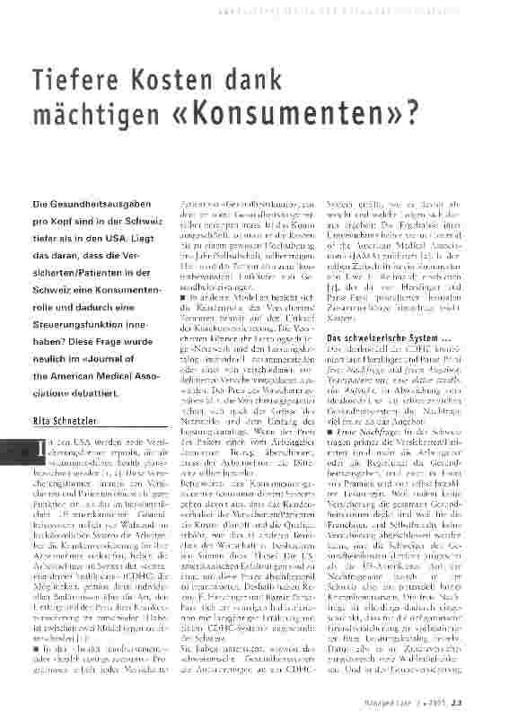 Vorschauseite 1: Tiefere Kosten dank mächtigen «Konsumenten»?