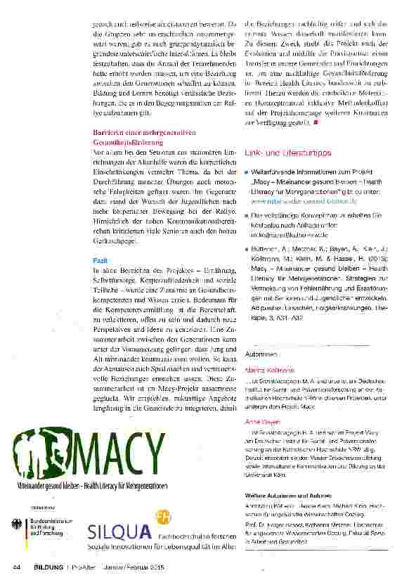 Vorschauseite 3: Intergenerative Gesundheitsförderung für Jung und Alt