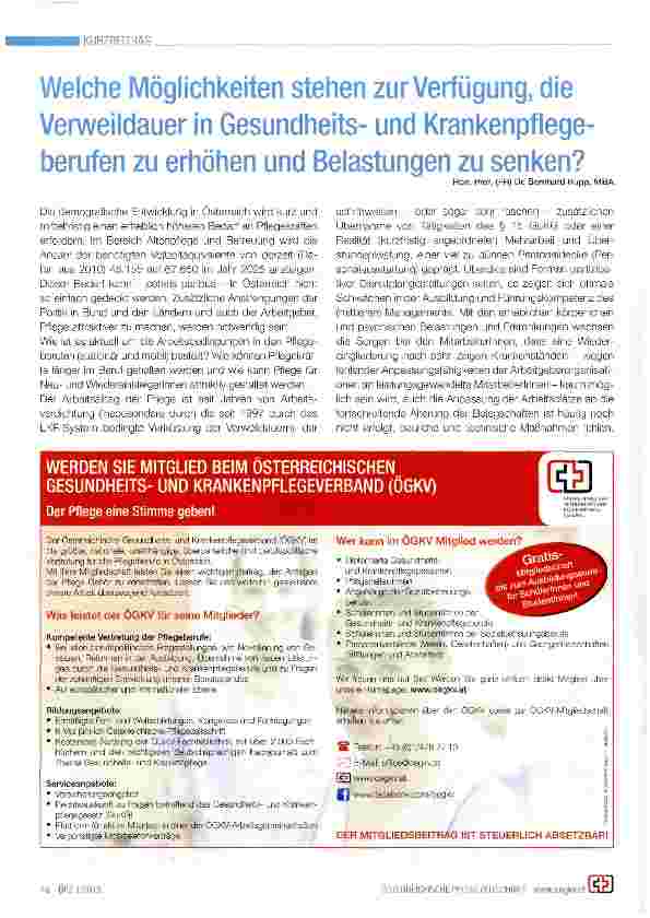 Vorschauseite 1: Welche Möglichkeiten stehen zur Verfügung, die Verweildauer in Gesundheitsund Krankenpflegeberufen zu erhöhen und Belastungen zu senken?