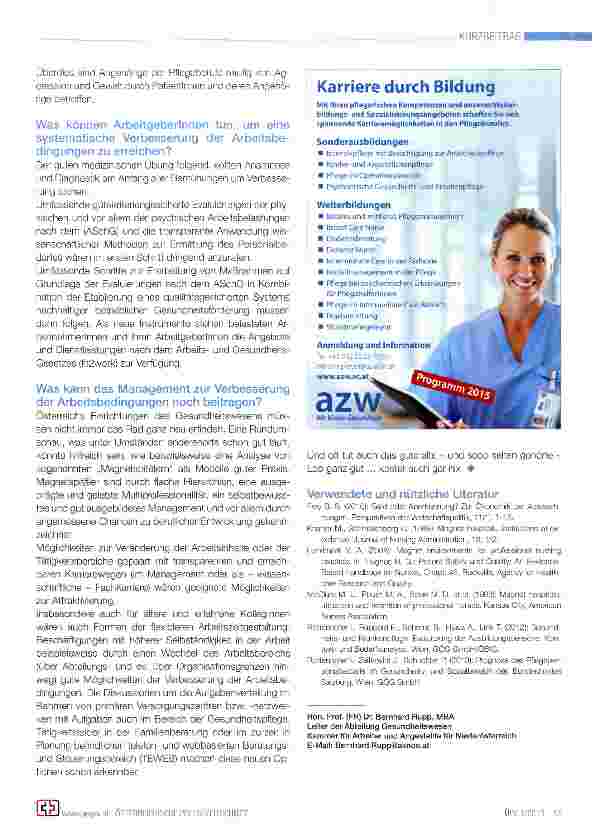 Vorschauseite 2: Welche Möglichkeiten stehen zur Verfügung, die Verweildauer in Gesundheitsund Krankenpflegeberufen zu erhöhen und Belastungen zu senken?