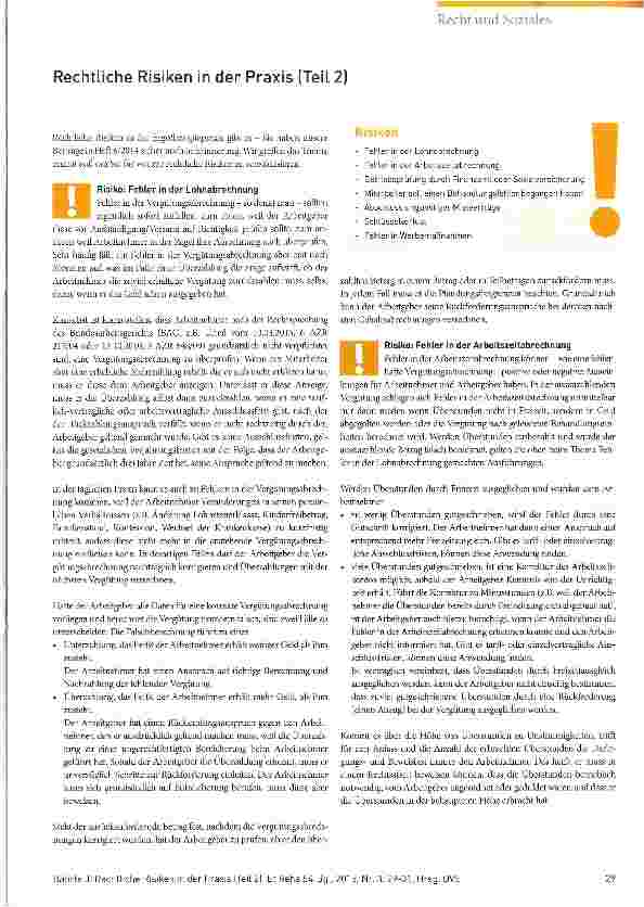 Vorschauseite 1: Rechtliche Risiken in der Praxis (Teil 2)
