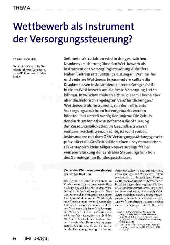 Vorschauseite 1: Wettbewerb als Instrument der Versorgungssteuerung?
