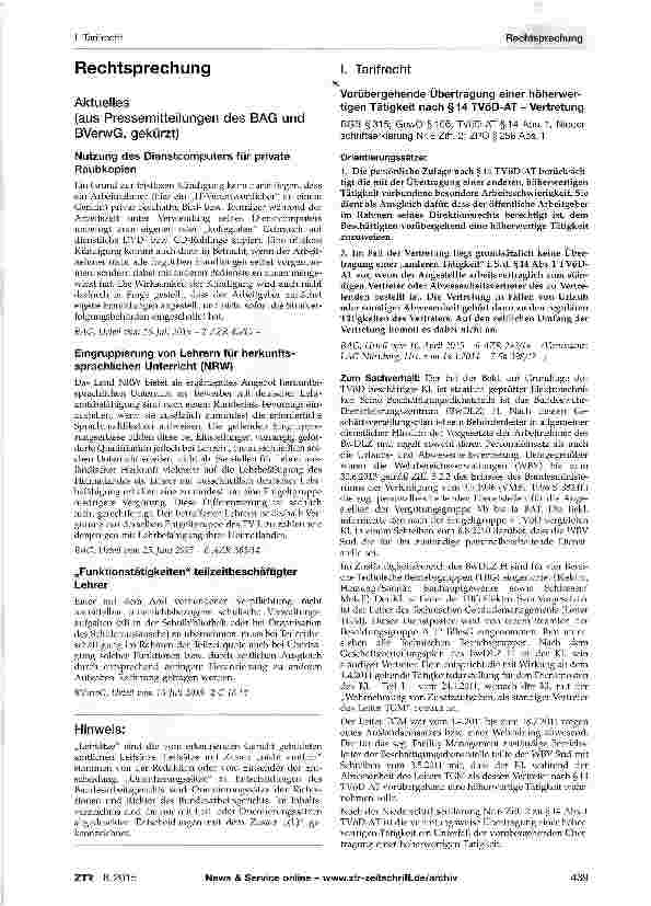 Vorschauseite 1: Vorübergehende Übertragung einer höherwertigen Tätigkeit nach § 14 TVöD-AT - Vertretung