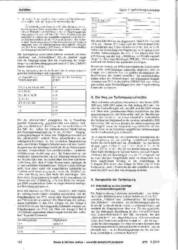 Vorschauseite 2: Entgeltordnung Lehrkräfte - Tarifvertragliche Regelung der Eingruppierung der Lehrkräfte an allgemeinbildenden und berufsbildenden Schulen der Länder