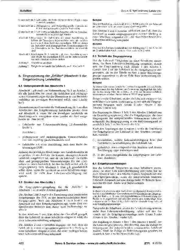 Vorschauseite 4: Entgeltordnung Lehrkräfte - Tarifvertragliche Regelung der Eingruppierung der Lehrkräfte an allgemeinbildenden und berufsbildenden Schulen der Länder