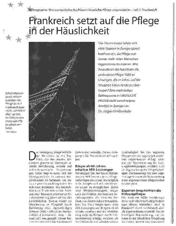Vorschauseite 1: Beitragsserie: Wie europäische Nachbarn Häusliche Pflege organisieren - Teil 1: FrankreichFrankreich setzt auf die Pflege in der Häuslichkeit