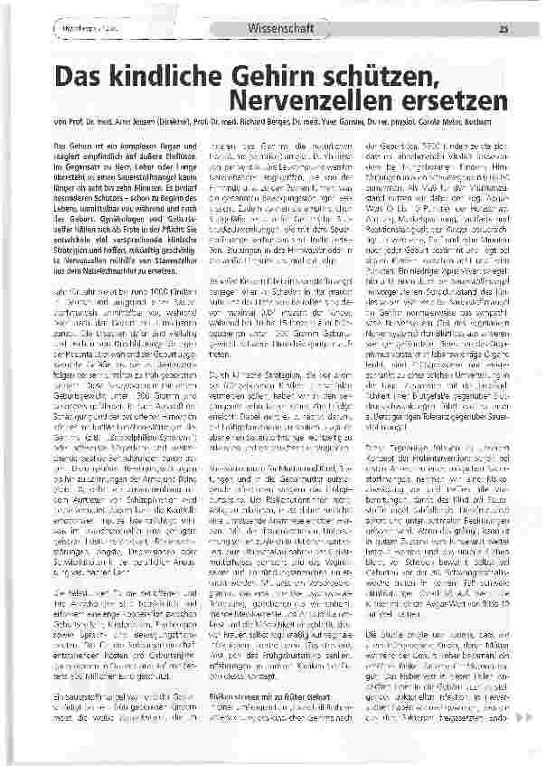 Vorschauseite 1: Das kindliche Gehirn schützen, Nervenzellen ersetzen