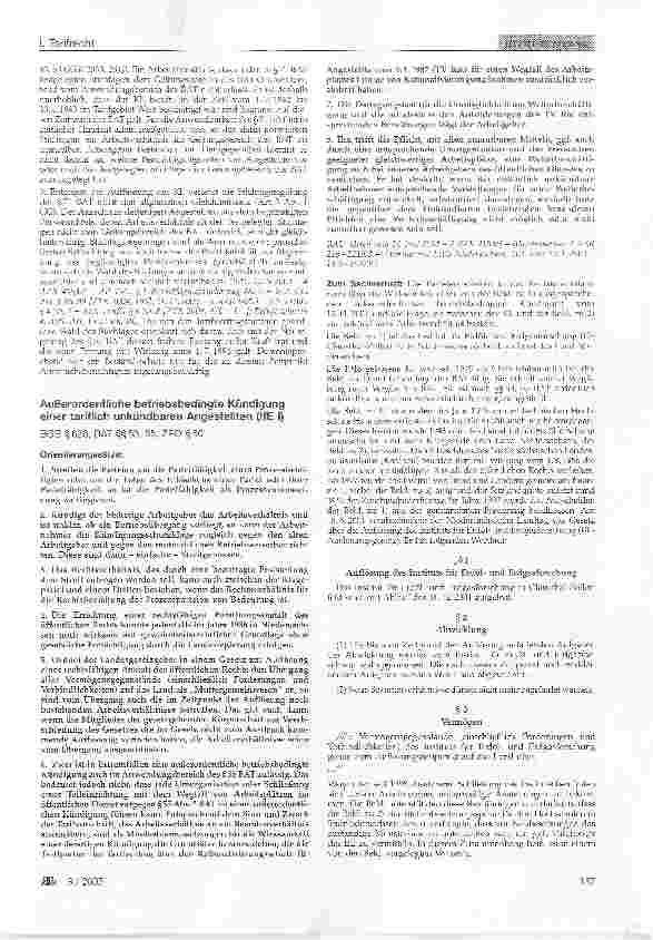 Vorschauseite 1: Außerordentliche betriebsbedingte Kündigung einer tariflich unkündbaren Angestellten (IfE I)