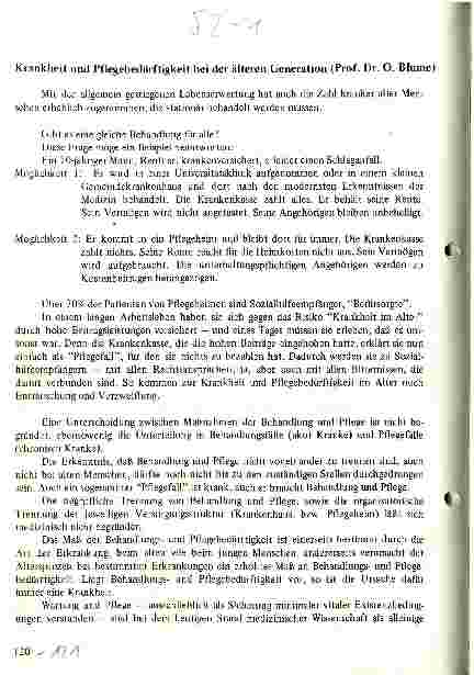 Vorschauseite 1: Krankheit und Pflegebedürftigkeit bei der älteren Generation (Prof. Dr. O. Blume)