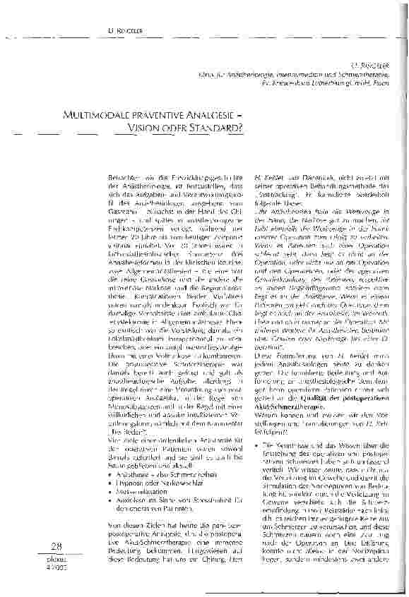 Vorschauseite 1: MULTIMODALE PRÄVENTIVE ANALGESIE -VISION ODER STANDARD?