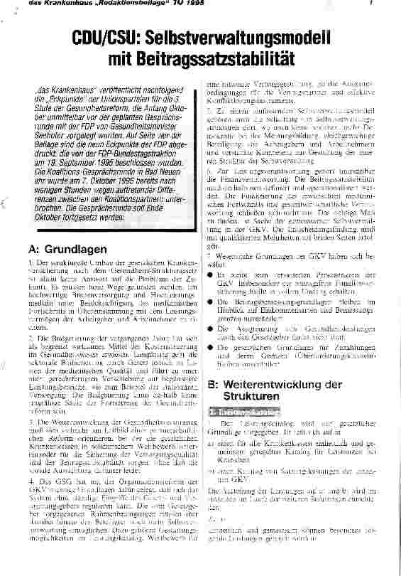 Vorschauseite 1: CDU/CSU. Selbstverwaltungsmodell mit Beitragssatzstabilität