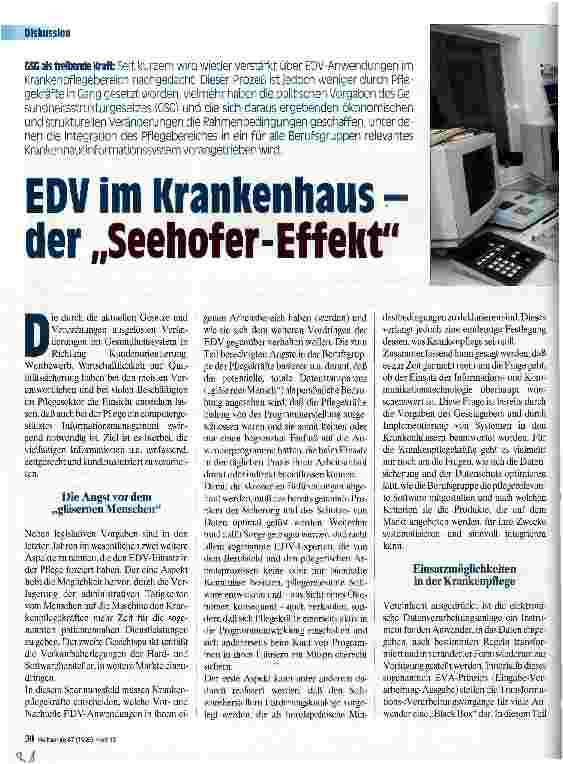 Vorschauseite 1: EDV im Krankenhaus - der Seehofer-Effekt GSG als treibende Kraft