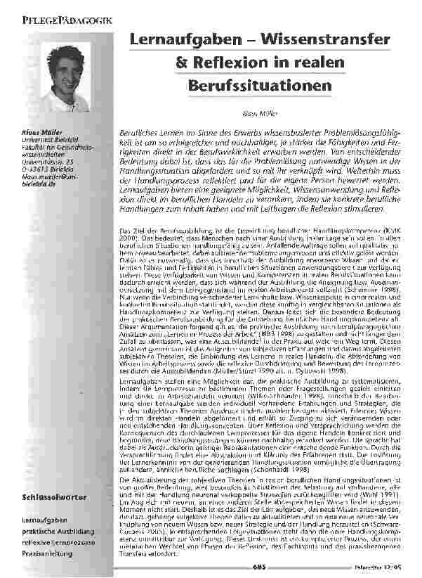Vorschauseite 1: Lernaufgaben - Wissenstransfer & Reflexion in realenBerufssituationen