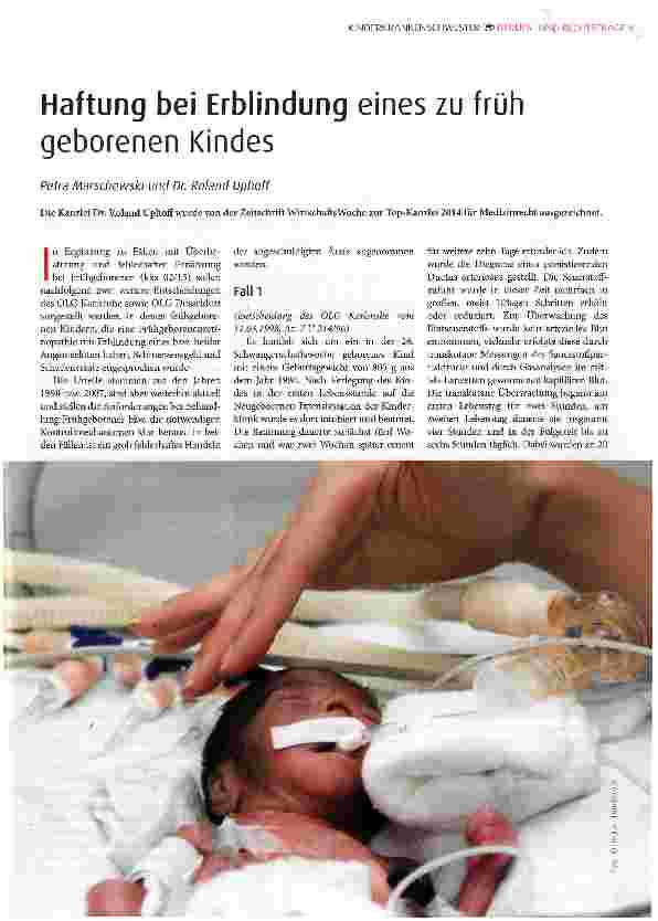 Vorschauseite 1: Haftung bei Erblindung eines zu früh geborenen Kindes