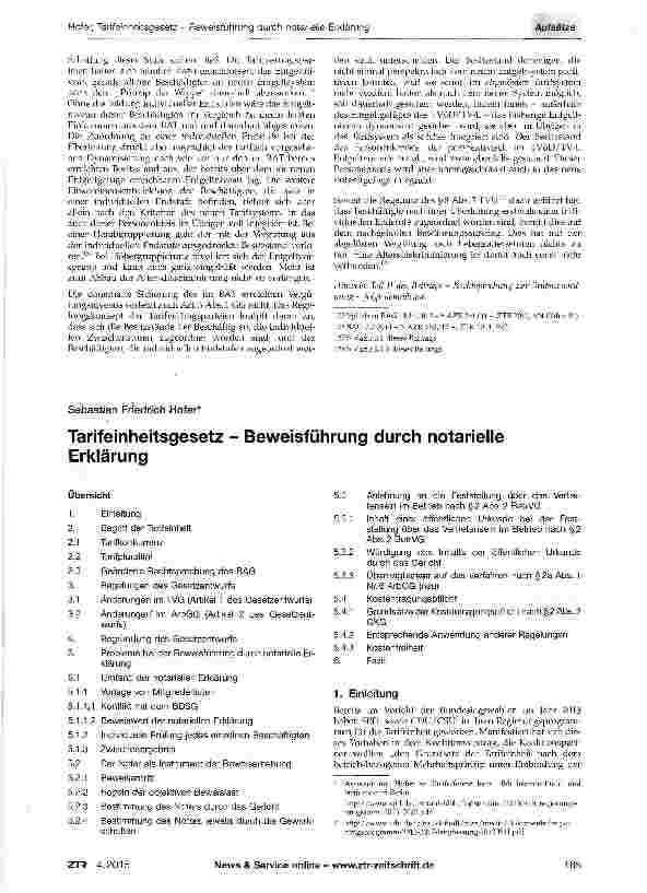 Vorschauseite 1: Tarifeinheitsgesetz - Beweisführung durch notarielle Erklärung